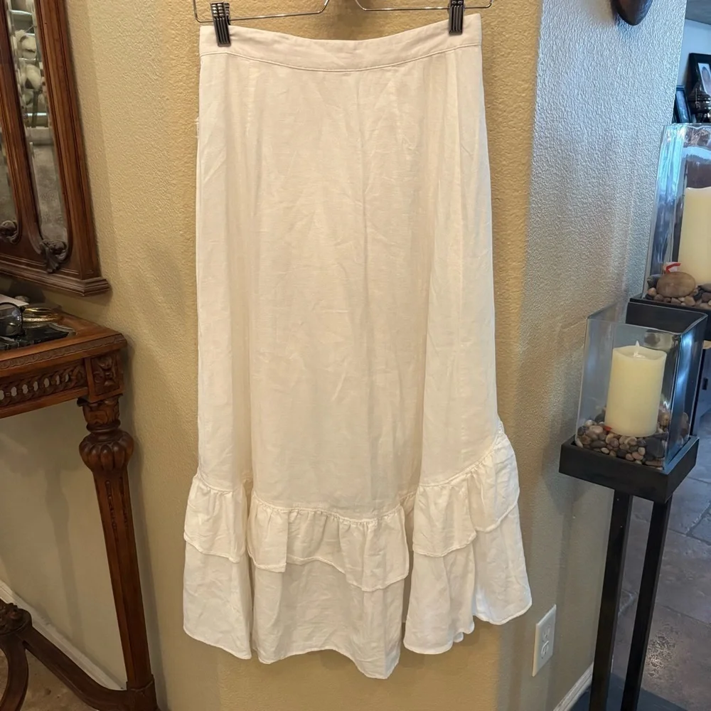 NWT~FREE PEOPLE Women White Linen Blend Vacation Ruffle Wrap Skirt Size XS